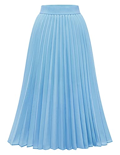 Baby Blue Pleated Midi Skirt, Long Pleated Skirts for Women, Womens Pleated Skirt, Skirts for Women Midi Length, Midi Pleated Skirt Baby Blue S