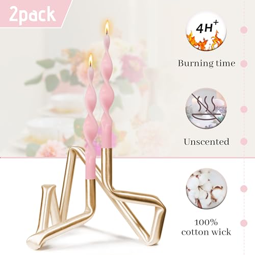 Image of Smokeless Pink Spiral Taper Candle Handmade Unscented Taper Candlesticks 10 Inch Long Twisted Candles for Candlelight Dinner Decor Wedding Women Gifts 2 Pcs