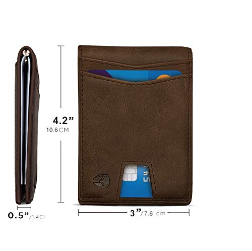 Bryker Hyde RFID Blocking Slim Minimalist ID Outside Front Pocket Wallet, Money Clip, 9 Slots, Leather (Texas Brown w/Pull Out Card Slot)4