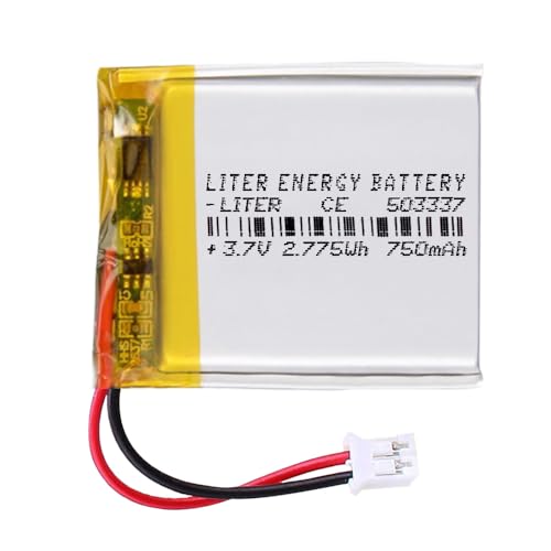 Batería 503337 LiPo 3.7V 750mAh 2.775Wh Recargable Conector PH2.0 (JST-PHR-02) Tipo B Litio: Asegúrese Que la polaridad del Dispositivo Coincide con la batería 39x33x5mm (PH2|750mAh|503337)