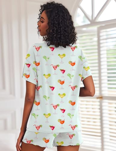 Image of Ekouaer Pajamas Set for Women Short Sleeve Lounge Set 2 Piece Loungewear PJs Soft Cute Lightweight Sleepwear