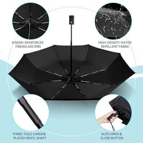 TechRise Umbrella, Compact Strong Windproof Automatic Umbrellas, Folding Lightweight, Portable Travel Golf Umbrella for Rain