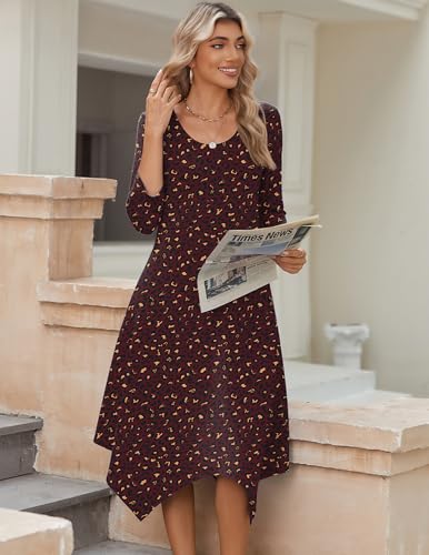 Image of Zeagoo Midi Dresses Women 2026 Dress 3 /4 Sleeve Casual Dresses with Pockets A Line Summer Beach Sundress