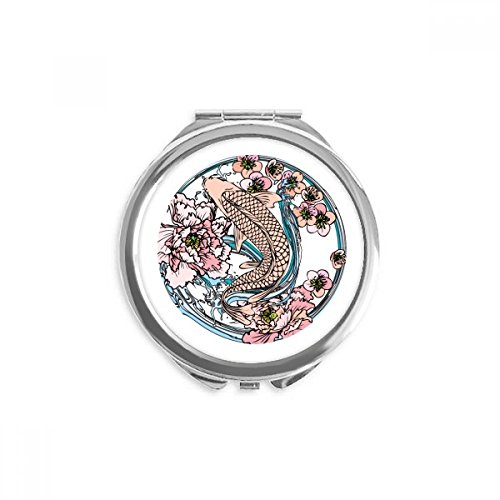 DIYthinker Patrón de la carpa Pink Lotus Geometría espejo redondo portable de la mano del bolsillo del maquillaje