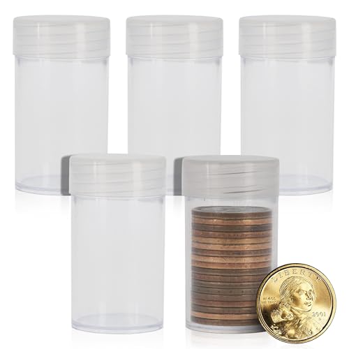 BCW Coin Tubes for Small Dollars - 5ct | Holds Sacagawea Presidential and Susan B. Anthony Small Dollar Coins | Durable Plastic Tube Coin Holders | Coin Collecting Supplies | Small Dollar Tubes