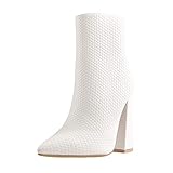 Yolkomo Women's Chunky Heel Pointed Toe Ankle Boots Grid Style Booties White Size11