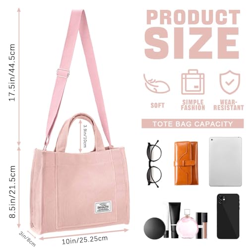 Image of Corduroy Tote Bag for Women Small Satchel Bag Mini Tote Bag Aesthetic Crossbody Handbag - School Work Travel Shopping