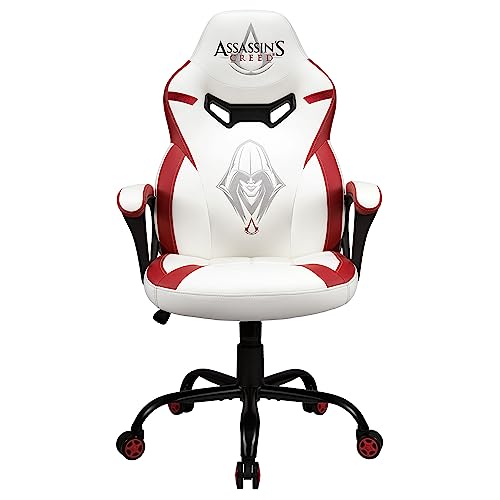 Subsonic – Chaise Gaming Assassin&rsquo;s Creed pour Enfant et Ado – Fauteuil de Bureau Ergonomique avec Mousse Haute Densité, Mécanisme à Bascule et Accoudoirs Confortables – Hauteur Réglable – Blanc