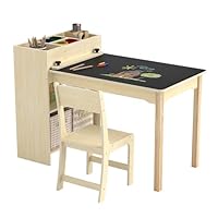 Puecrof Children's Creative Table with Chair Made of Solid Wood - Multifunctional Learning & Play Table with Storage Space for Toddlers from 12 Months | Painting Table for Home with Ergonomic