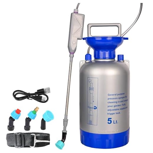 ORILEY 5L Electric Garden Sprayer Portable Knapsack Spray Pump with USB-C Rechargeable 2500mAh Battery Shoulder Strap Adjustable Telescopic Wand 3 Nozzles for Agriculture Plants Cleaning (1 Pc, Gray)