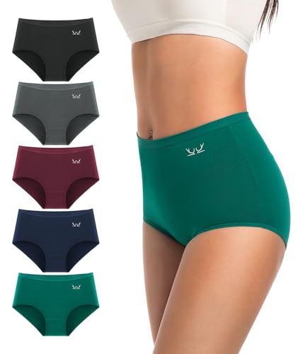 TANSTC Women's High Waisted Cotton Underwear Soft Breathable Panties Stretch Briefs Seamless Ladies Underpants Comfort Undies,Dark Color XS