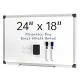 VUSIGN 24" x 18" Magnetic Whiteboard for Wall, Dry Erase Board with Silver Frame, Hanging White Board for Office, Home, School, Dorm – Includes Markers, Magnets & Eraser