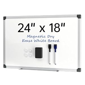 VUSIGN 24″ x 18″ Magnetic Whiteboard for Wall, Dry Erase Board with Silver Frame, Hanging White Board for Office, Home, School, Dorm – Includes Markers, Magnets & Eraser