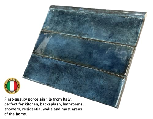 Scandiano Series Handmade Glossy 2.5X10 Subway Porcelain Wall Tile For Kitchen Backsplash, Bathroom Wall, Accent Wall, Fireplace Surround (Blue, Box Of 50 Pieces) (8 Sq.ft) #TOP1