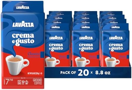 Lavazza Crema e Gusto Ground Coffee, Medium Roast, Arabica and Robusta Blend, 8.8 oz Brick (Pack of 20)