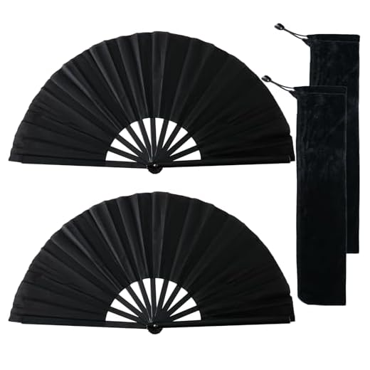 Handfächer Schwarz Groß 2PCS, Fächer Groß, Große Faltbare Seide Hand Fächer, Handfächer Faltbare Fächer, Schwarz Fächer, Fächer Rave, für Tanz, Party, Hochzeit Geschenke, DIY Dekoration