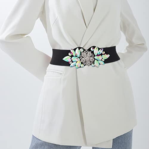 Rhinestone Stretch Belt Color Wide Dress Flower Belt Women Elastic Belts Crystal Waist Jewelry Accessories4