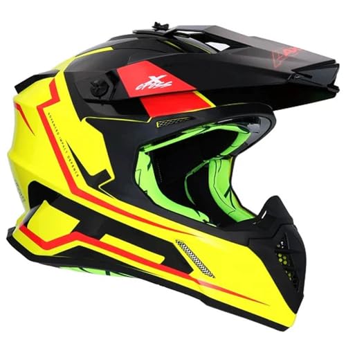 Casco de Motocross AXOR X Cross Designed Flagstaff Negro Amarillo para Off Road Cross y Enduro, Homologado ECE 22.06 (L)