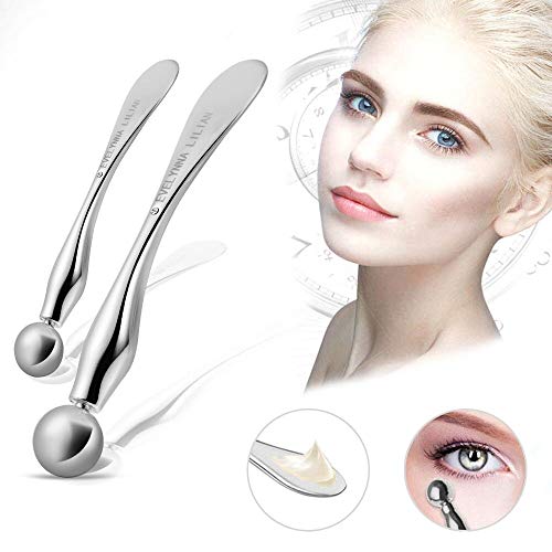 Eye Cream Massager Sticks Face Cream Spoon 2 Packs a Set of Eye Cream Wand Skin Care Massage Tool Dark Circle Remover Silver