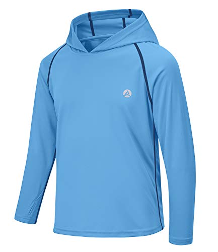 Image of Boys Grils Long Sleeve Sun Shirts UPF50+ Hoodie Thumbhole Rash Guard Quick Dry Atheltic Hiking Workout Water Playing