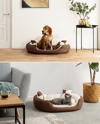 Miniatura 2 de Lionto Cama Para Perros 4 En 1 Cojín Para Perros Cesta Para Perros Con Cojín Reversible, M 85x70 Cm Marrón Beige