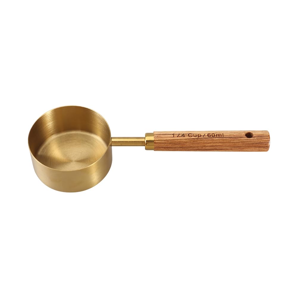 Hugede Gold 60 Ml Stainless Steel Coffee Bean Scoop Coffee Powder Measuring Cup Long Handle Scoops Loose Tea Sugar Spoon Spice Measure Spoons Cups With Wooden Handle En