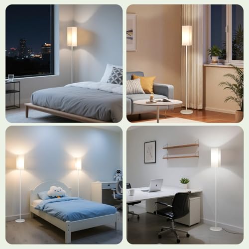 Image of Floor Lamp, Pole Lamp with Foot Switch, Modern Standing Lamp Shade, Minimalist Freestanding Lamp (Bulb Not Included), for Living Room, Bedroom Office ETL Listed, White and Beige WE07LD05