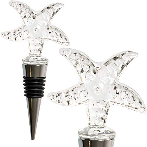Glass Starfish Wine Stopper - Wine Bottle Stopper, Decorative, Unique, Eye-Catching Glass Wine Stoppers – Starfish Gifts, Beach/Nautical Décor, Wine Accessories Gift for Hostess - Wine Corker / Sealer
