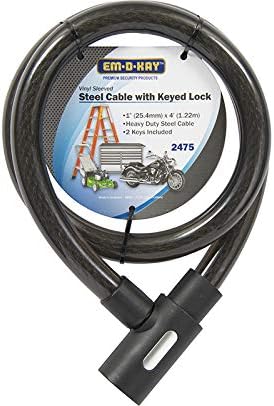 Candado de cable de acero con funda de vinilo 1" x 4'