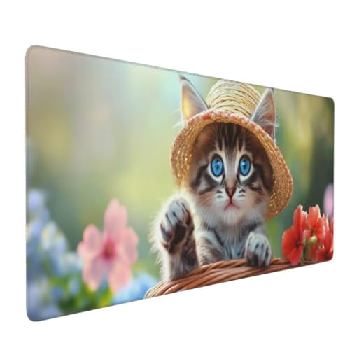 Tapis de Souris Mignon Chat Tapis de Souris XXL 1200x400x3mm, Imperméable Tapis de Souris Gamer XXL Tapis Souris Mouse Pad, Base Atidérapante, Haute Précision et Vitesse pour Gamer, Deco Bureau