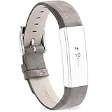 FITEEN Leather Bands for Alta and Alta HR Strap Style,Small Large-Matte Grey
