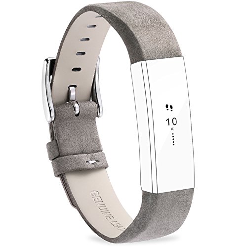 FITEEN Leather Bands for Alta and Alta HR Strap Style,Small Large-Matte Grey