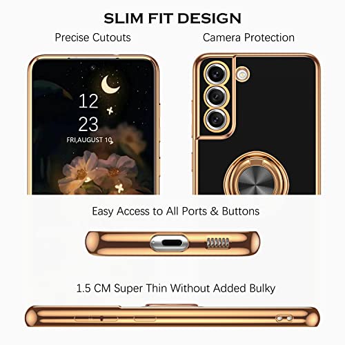 YINLAI Design for Samsung Galaxy S21 FE 5G Case, with Rotatable Ring Holder Magnetic Kickstand Stand Women Girls Soft Silicone Slim Shockproof Protective Phone Cover 6.4 inch, Black - Image 3