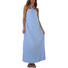 Women's Open Back Flowy Knotted Halter Vacation Maxi Dress