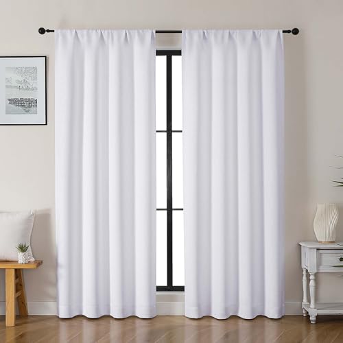 Gwine Pura White Curtains 72 inches Long Light Filtering Thermal Insulated Noise Reducing Window Curtain Panels for Bedroom Elegant Solid Soft Drapes for Living Room Each 40Wx72L 2 Panels
