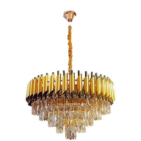 Image of Modern Crystal 600mm Chandelier Gold and Black Round Pendant Ceiling Light Fixture Flush Mount for Dining Room Living Room Bedroom Foyer Hallway Entryway