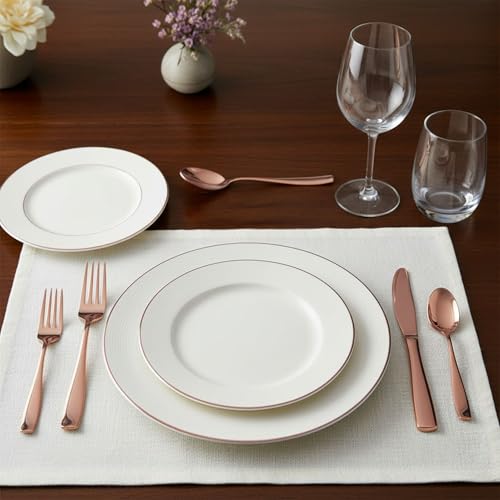 Image of 12 Pcs Rosegold Mirror Polish Stainless Steel Cutlery Set for Dining Table with Spoons and Forks Set + Butterknives - The Perfect Tableware /Flatware