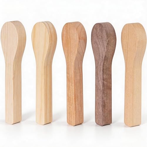 5 Pcs Wood Carving Spoon Blank Set – Unfinished Black Walnut, Maple, Cherry, Beech & Pine Wood for Whittling, Spoon Carving Kit with Anti-Cut Gloves for Beginners, Wooden Blanks for Carving