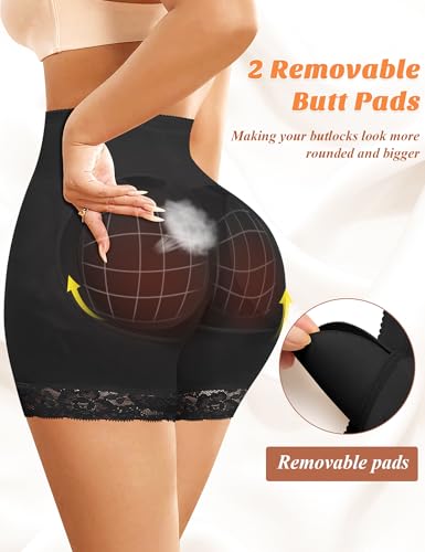 Image of DERCA Padded Underwear for Women Butt Lifter Seamless Booty Pads Butt Enhancer Panties Lace Shapewear Boyshorts