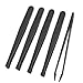 uxcell® 5 Pcs Manual Tool Black Plastic Flat Tip Anti-static Tweezer 12cm Long