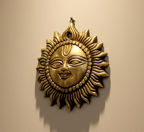 eSplanade 4" Brass Sun God Smiling Surya Bhagwaan Idol Statue Sculpture Wall Hanging