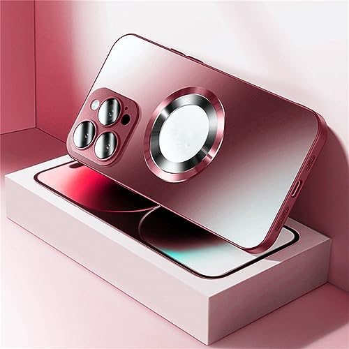 Verre trempé mat et housse antichoc vin rouge pour charge sans fil iPhone 14