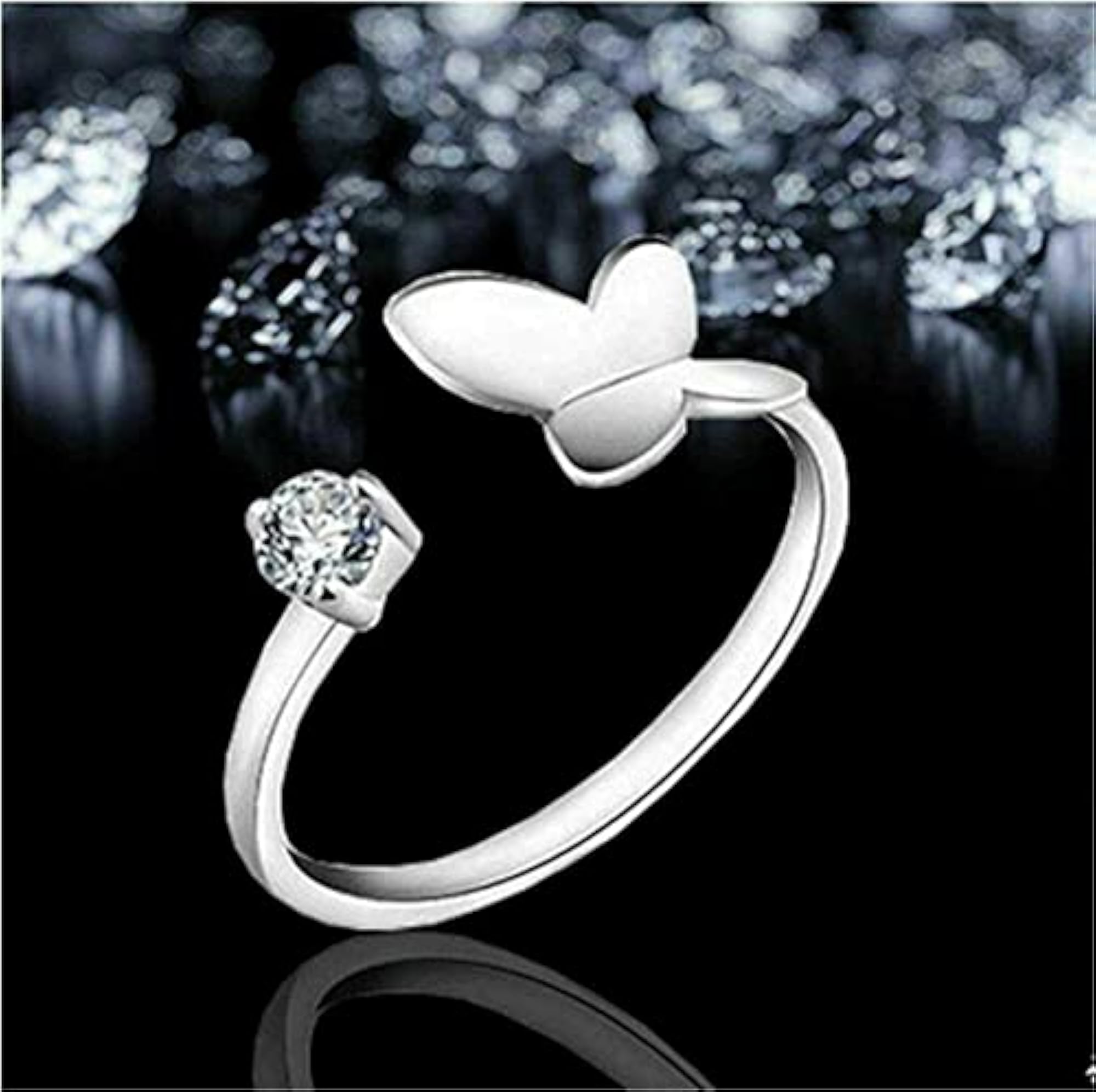 Crystal Butterfly Open Ring, Festive Minimalist Ring