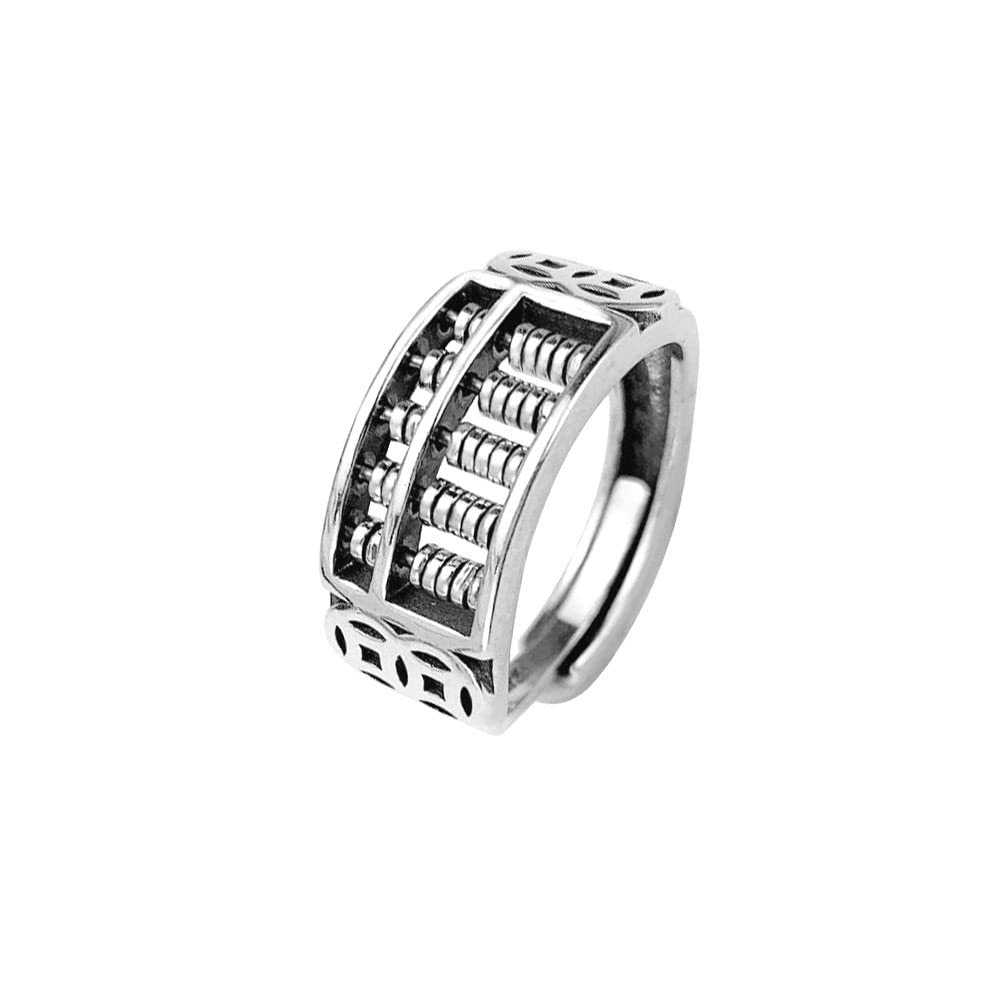 Anello In Argento 925 Da Donna,S925 Sterling Silver Abaco Anelli Regolabili Girevoli Vintage Vecchio Anello Dito Indice Argento Eternity Ring Fascino Di Nozze Gioielli Regali Per Uomini Ragazze Sign