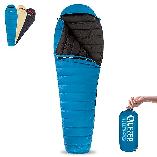 QEZER Ultralight Down Sleeping Bag for Adults 45-68 Degree F with 600 Fill Power, Compact Summer...
