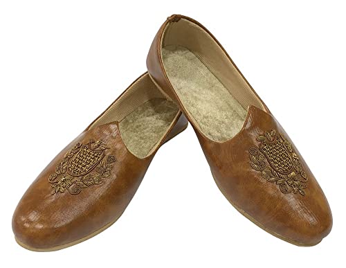 Men's Tan Wedding Sherwani Juttis Ethnic Slip-on Loafers Shoes Handmade Mojari Indian Punjabi Jooti2