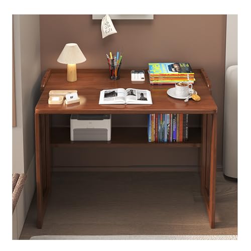 Solid Wood Foldable Desk | Multifunctional Study & Office Table for Bedroom, Home Use & Small Spaces Space-Saving Strong Load-Bearing Safe and Durable(Walnut Colored,115 * 57 * 78cm)