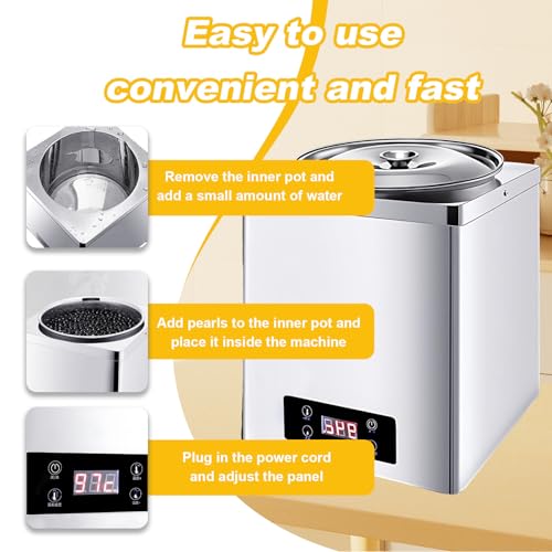 Calentador de Perlas Comercial y Olla Aislante para Tapioca, 300 W-600 W, Rango de Control de Temperatura: 30-100 °C, Panel táctil de 3 l/7 l, para Sushi, arroz (3L)