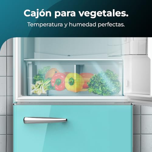Cecotec Frigorífico Retro Combi 300 L Bolero CoolMarket Combi Origin 300 Green E. Altura 191,5cm y 60 Ancho, Control de Temperatura, Tirador Cromado y Bandejas de Cristal, Verde - imagen 9