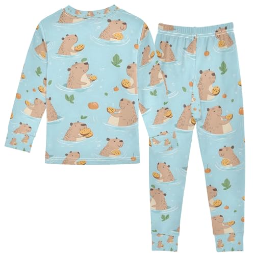 senya Cute Capybaras Swimming Q Pajamas Set Long Sleeve Soft Cotton Sleepwear 2 Piece2